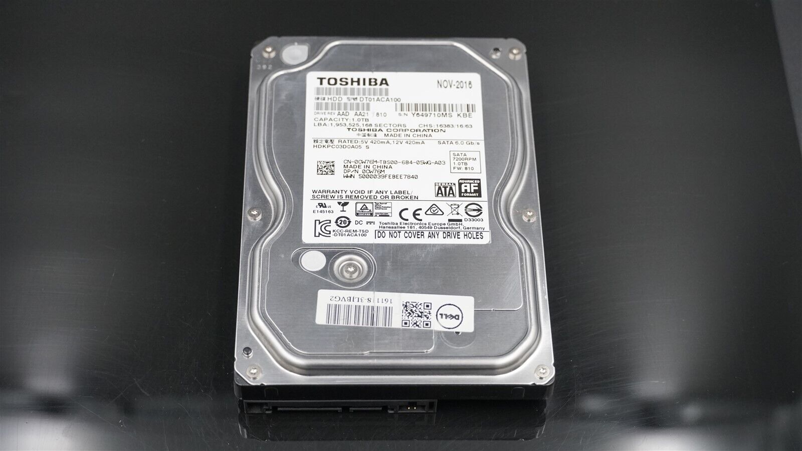 TOSHIBA 0CW76M DT01ACA100 1TB 7.2K RPM 6Gb/S 3.5" SATA HDD HARD DRIVE