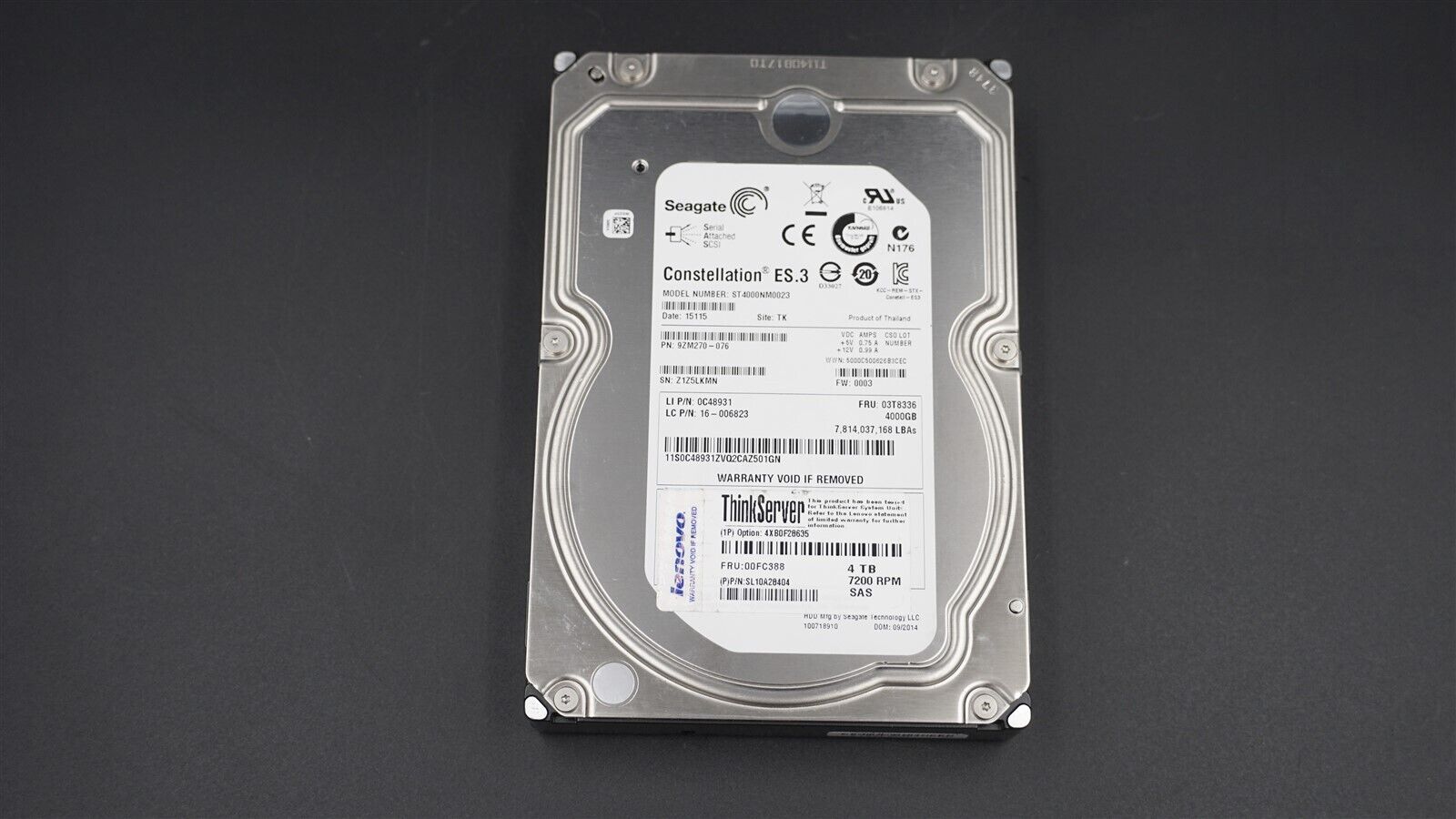 ST4000NM0023 9ZM270-076 SEAGATE 4TB 7200RPM LFF 3.5" SAS ENTERPRISE HARD DRIVE