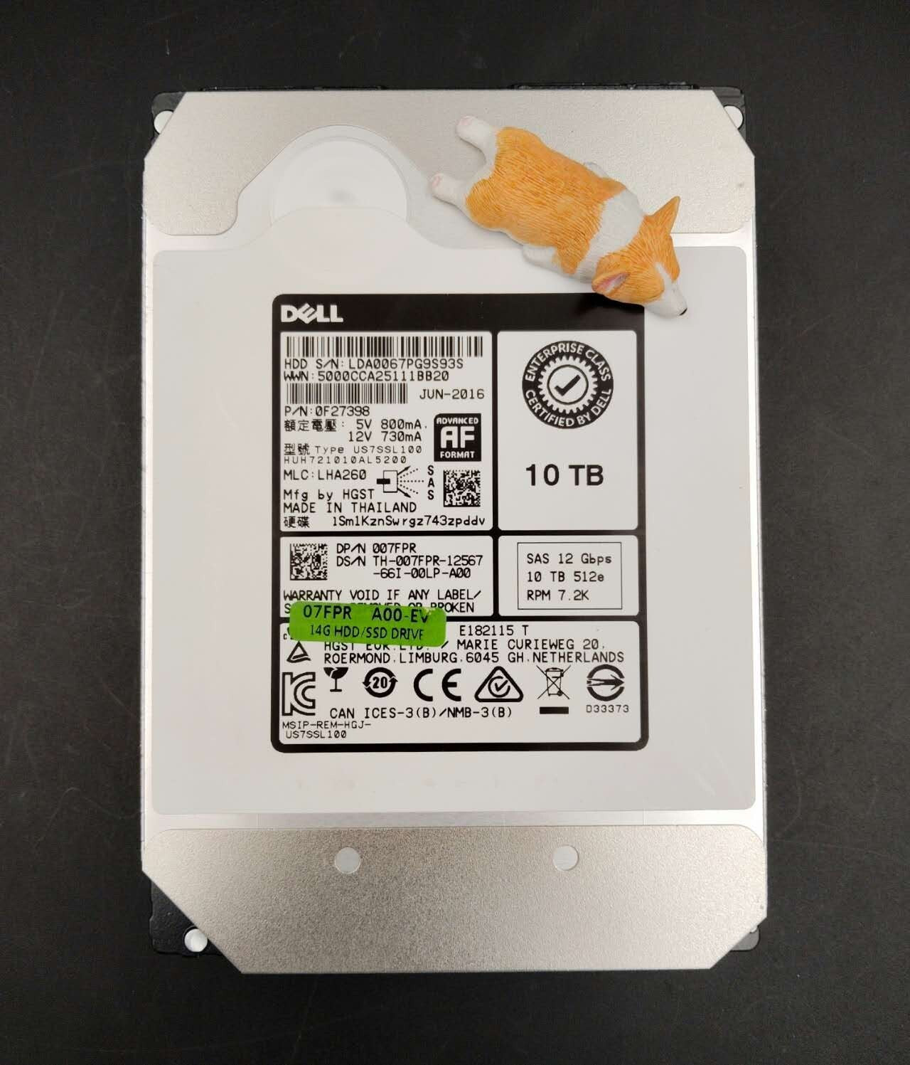 07FPR 007FPR HUH721010AL5200 DELL 10TB 7.2K 12G 512E SAS 3.5" LFF ENTERPRISE HDD