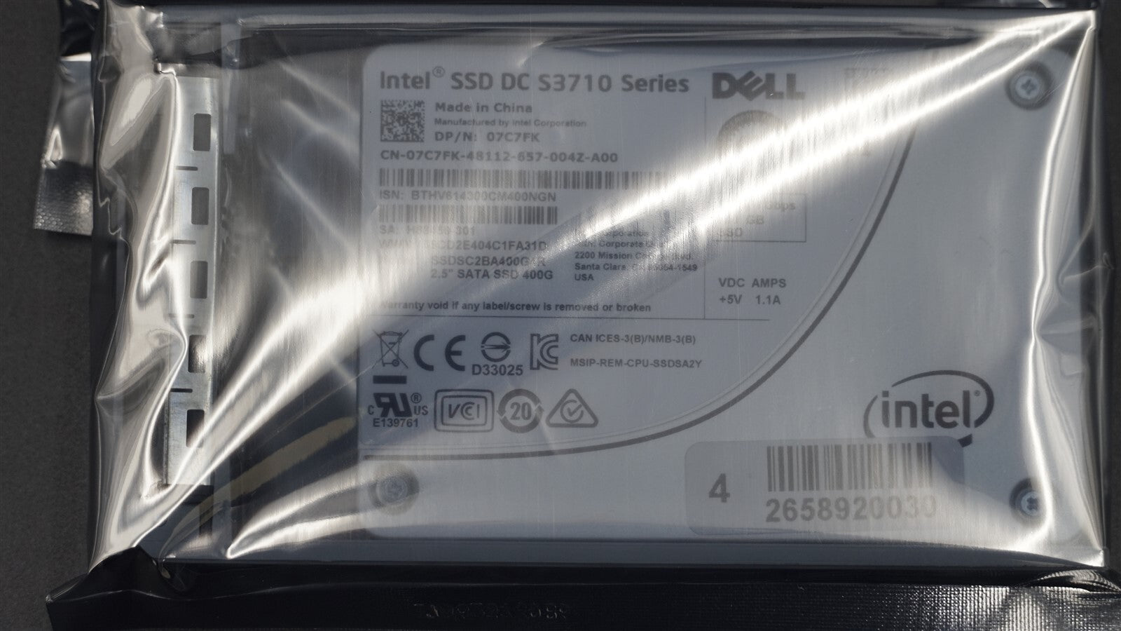 DELL 7C7FK SSDSC2BA400G4R 400GB MLC SATA SSD 2.5" 6Gbps WI Solid State Drive