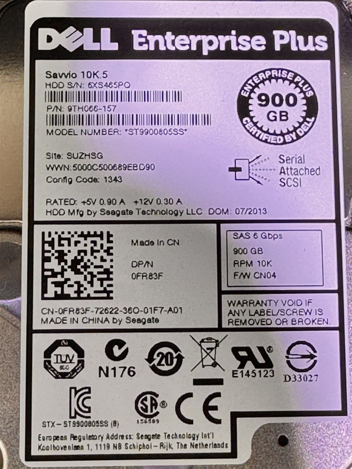 0978526-01 DELL EQUALLOGIC 900GB 10K 2.5" 6Gbps SAS SFF HDD SR-900G10-SAS-15K5