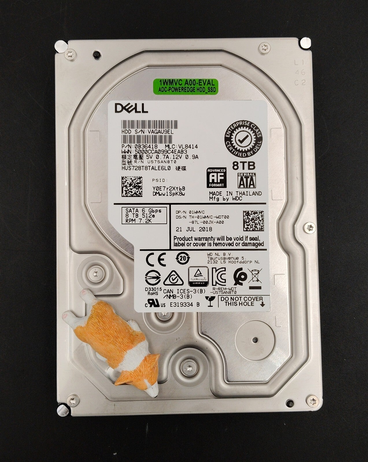 1WMVC 01WMVC HUS728T8TALE6L0 DELL 8TB 7.2K 6G 512E SATA 3.5" LFF HARD DRIVE