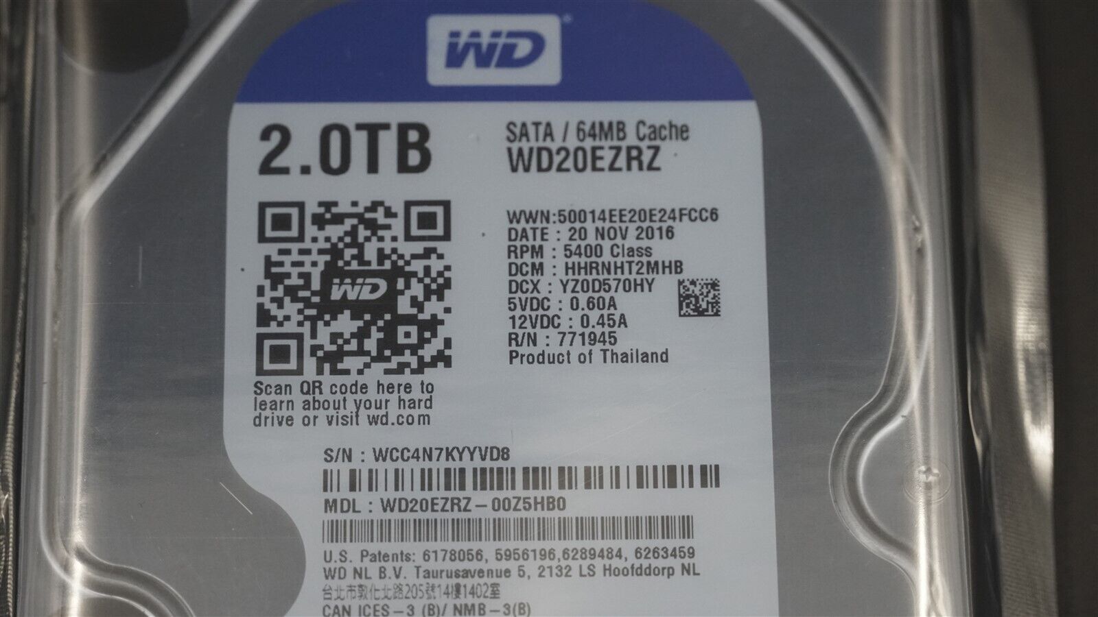 WD20EZRZ WESTERN DIGITAL 2TB SATA III 5.4K 3GB/S 3.5" HARD DRIVE PC DESKTOP