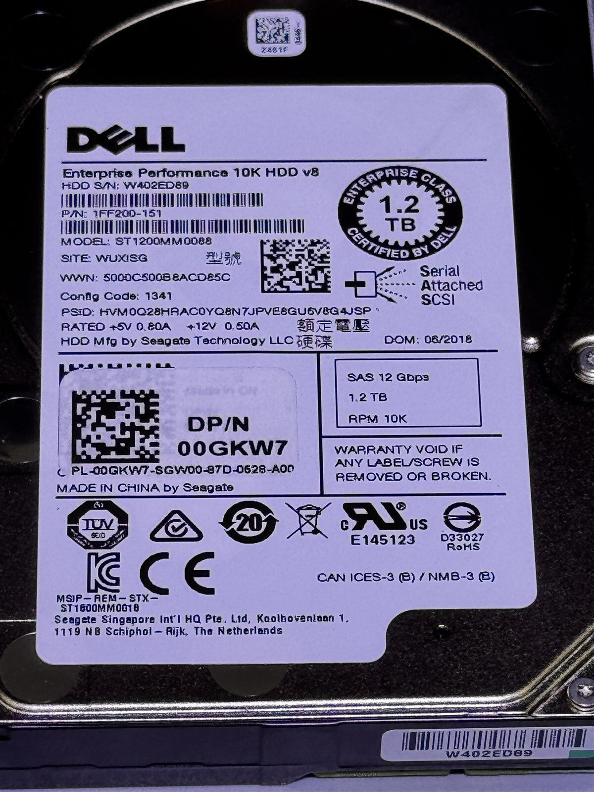 0GKW7 DELL 1.2TB 10K 12Gbps 2.5" SAS ST1200MM0088 HARD DRIVE