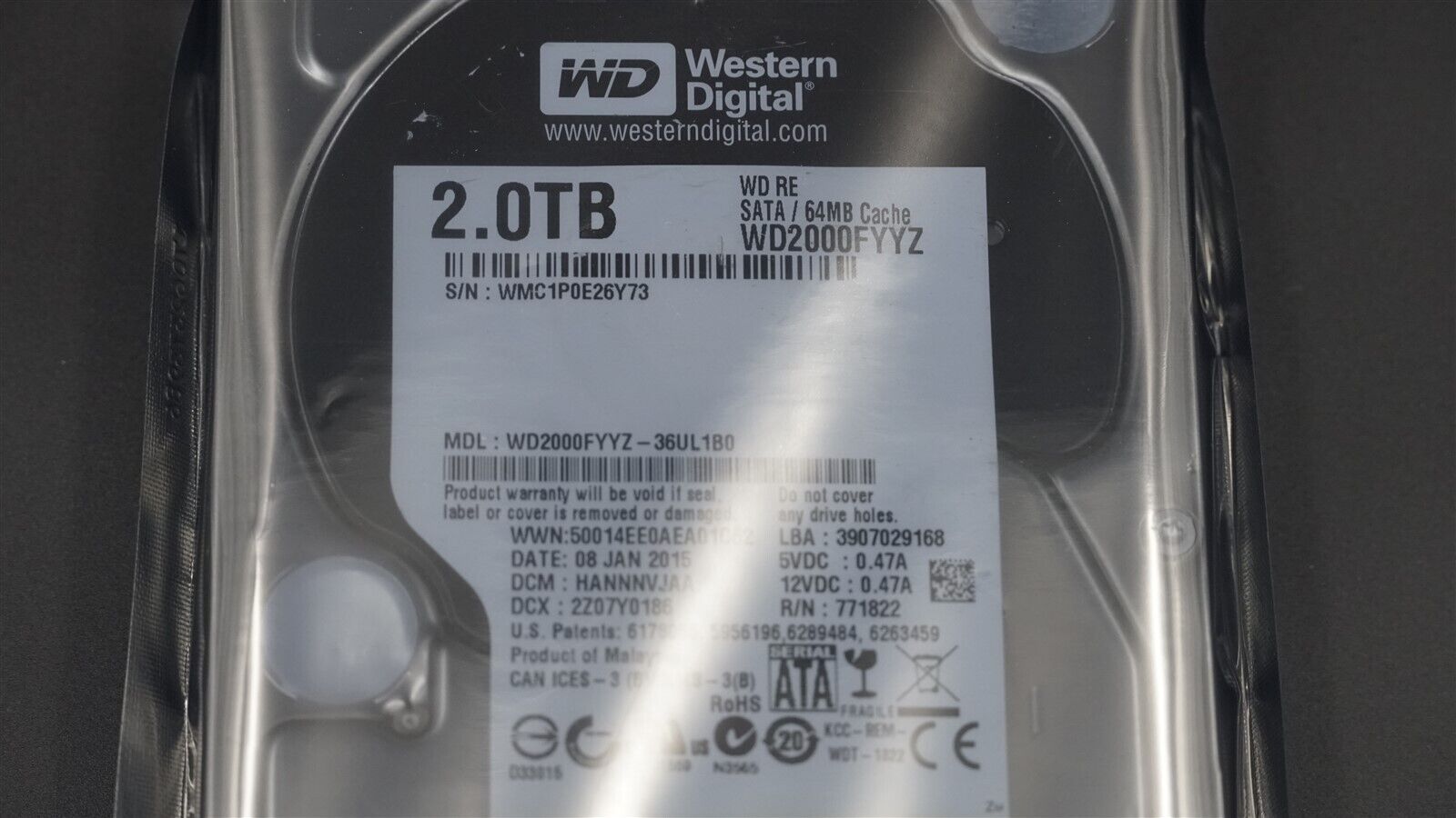 WD2000FYYZ WESTERN DIGITAL 2TB SATA III 7.2K 6GB/S 3.5" HARD DRIVE PC DESKTOP