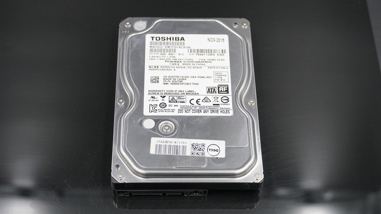 CW76M DT01ACA100 1TB 7.2K RPM 6Gb/S 3.5" SATA HDD HARD DRIVE TOSHIBA 0CW76M