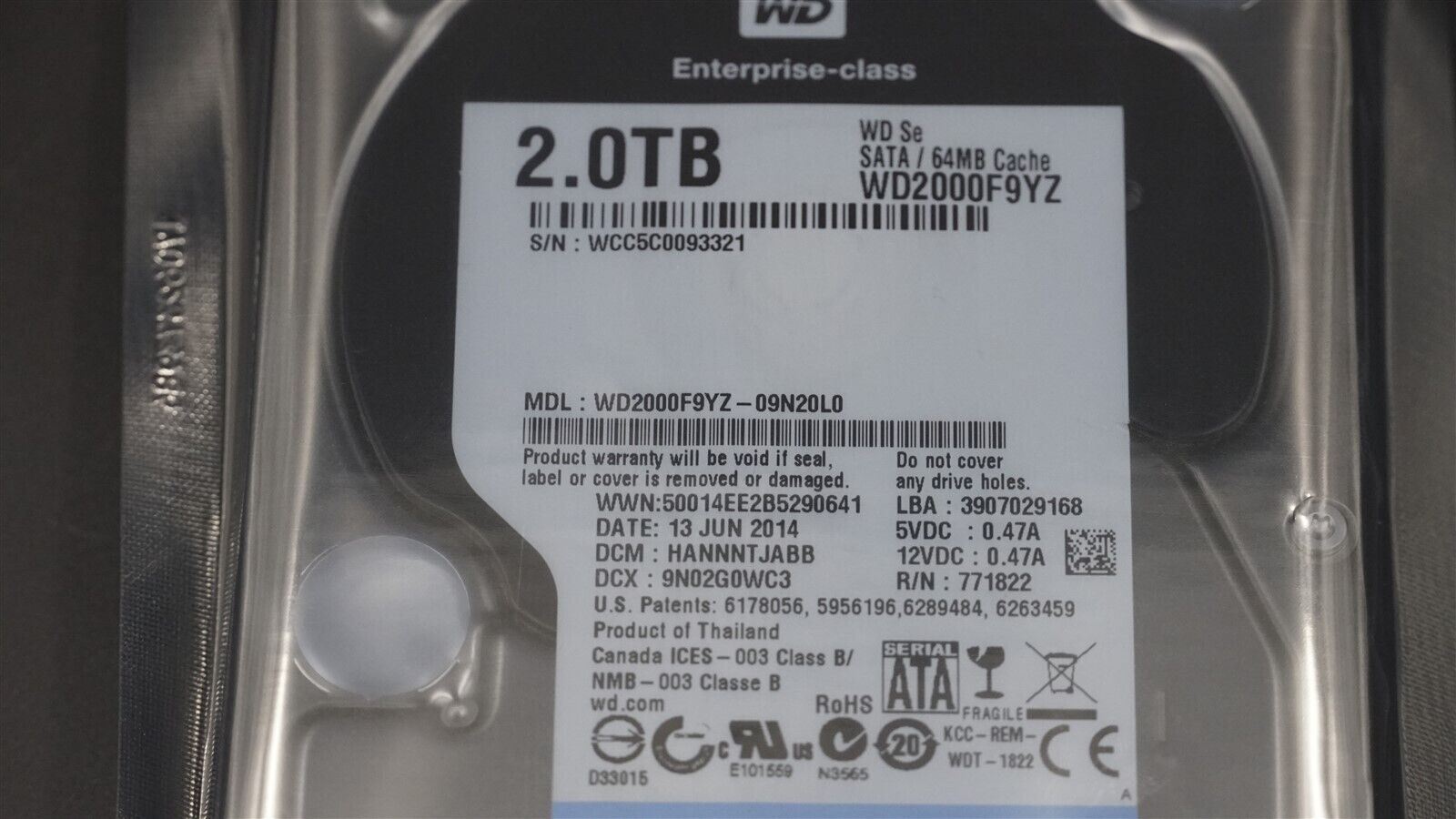 WD2000F9YZ WESTERN DIGITAL 2TB SATA III 7.2K 6GB/S 3.5" HARD DRIVE PC DESKTOP