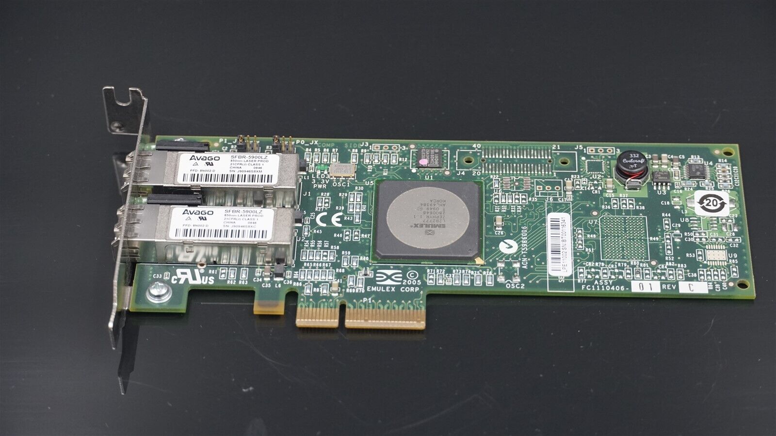 EMULEX LPE11002 DUAL PORT 4GB CHANNEL PCI-E HBA FC1120005-01C LOW PROFILE