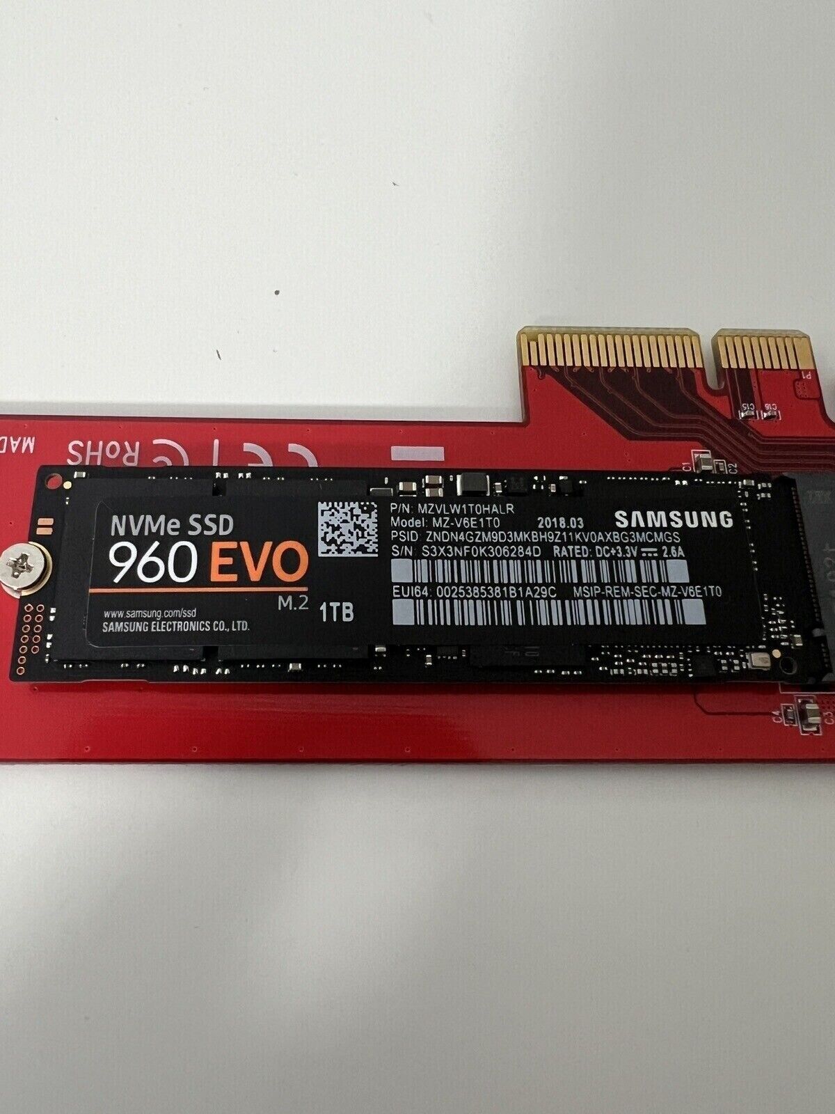 MZ-V6E1T0 Samsung 960 EVO NVMe M.2 PCIe 1TB SSD Drive MZVLW1T0HALR W/Card