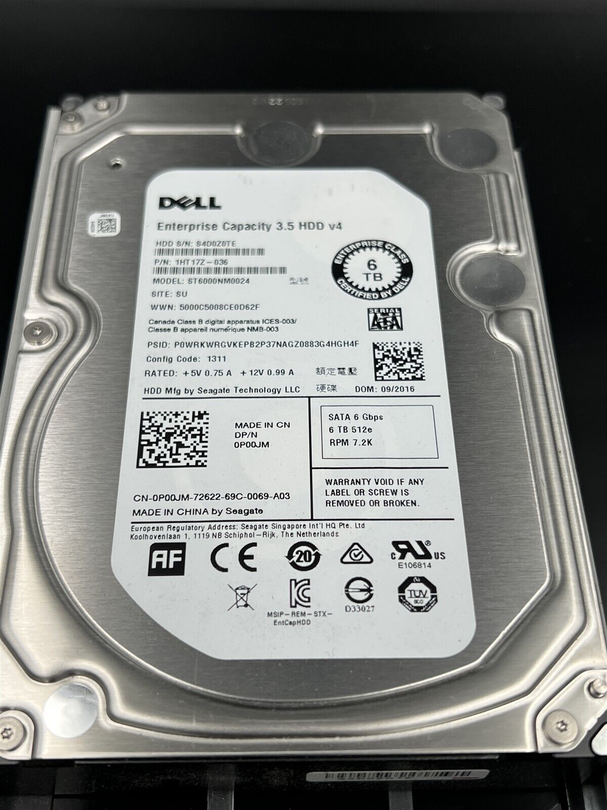 P00JM ST6000NM0024 DELL SEAGATE 6TB 7.2K 6Gb/S 3.5 SATA R720 R730 R730XD