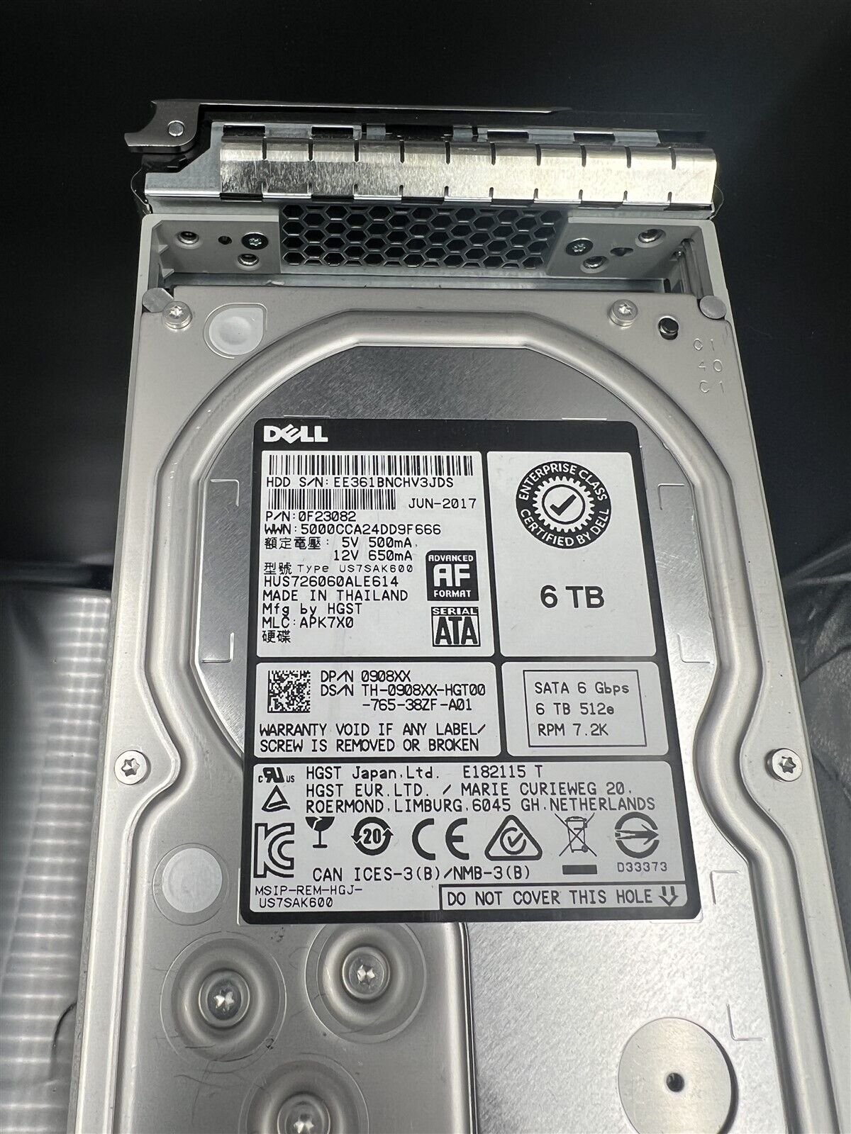 908XX HUS726060ALE614 DELL HITACHI 6TB 7.2K 6Gb/S 3.5 SATA 512E R720 R730