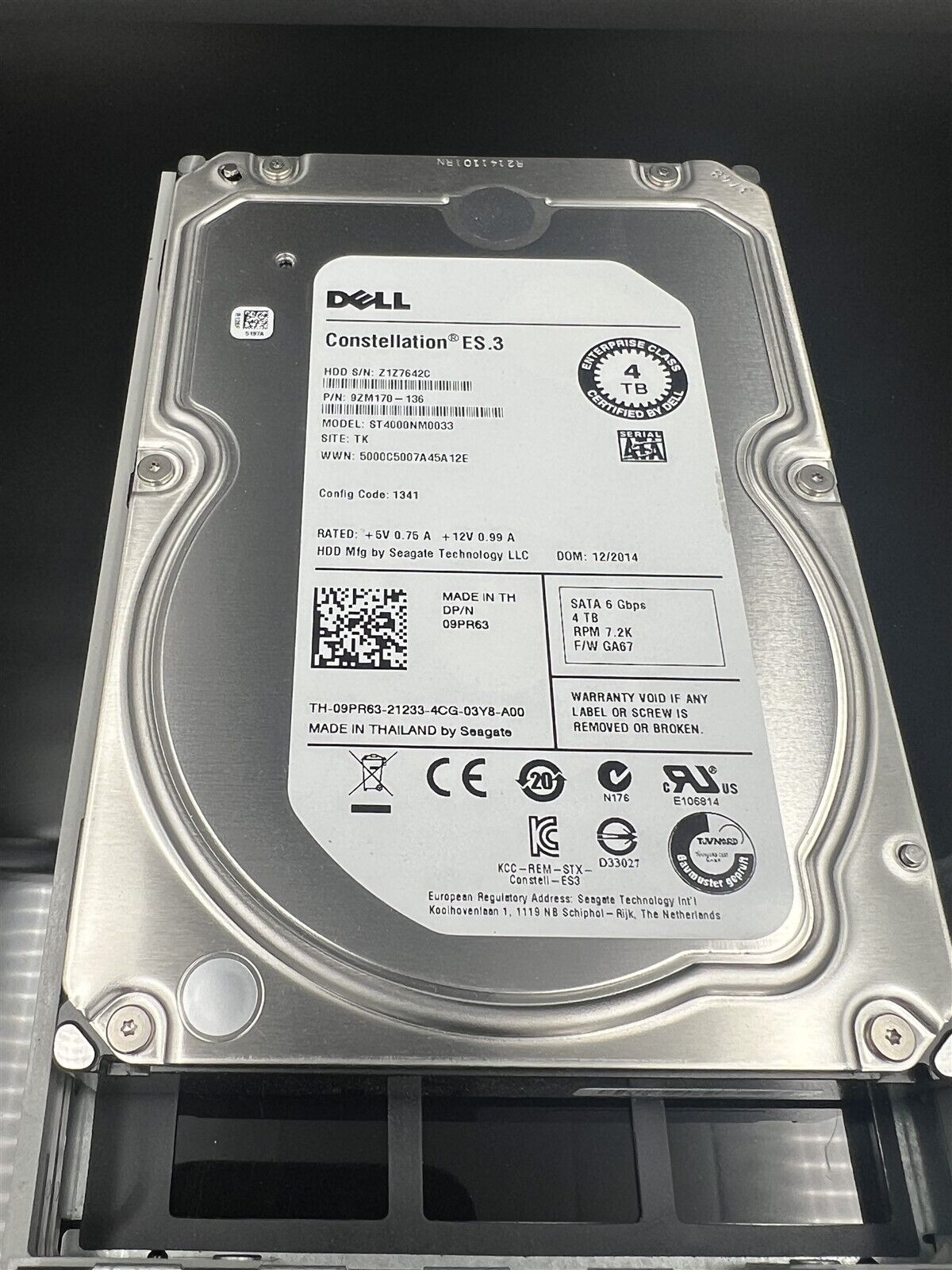 9PR63 ST4000NM0033 DELL SEAGATE 4TB 7.2K 6Gb/S 3.5 SATA R720 R730