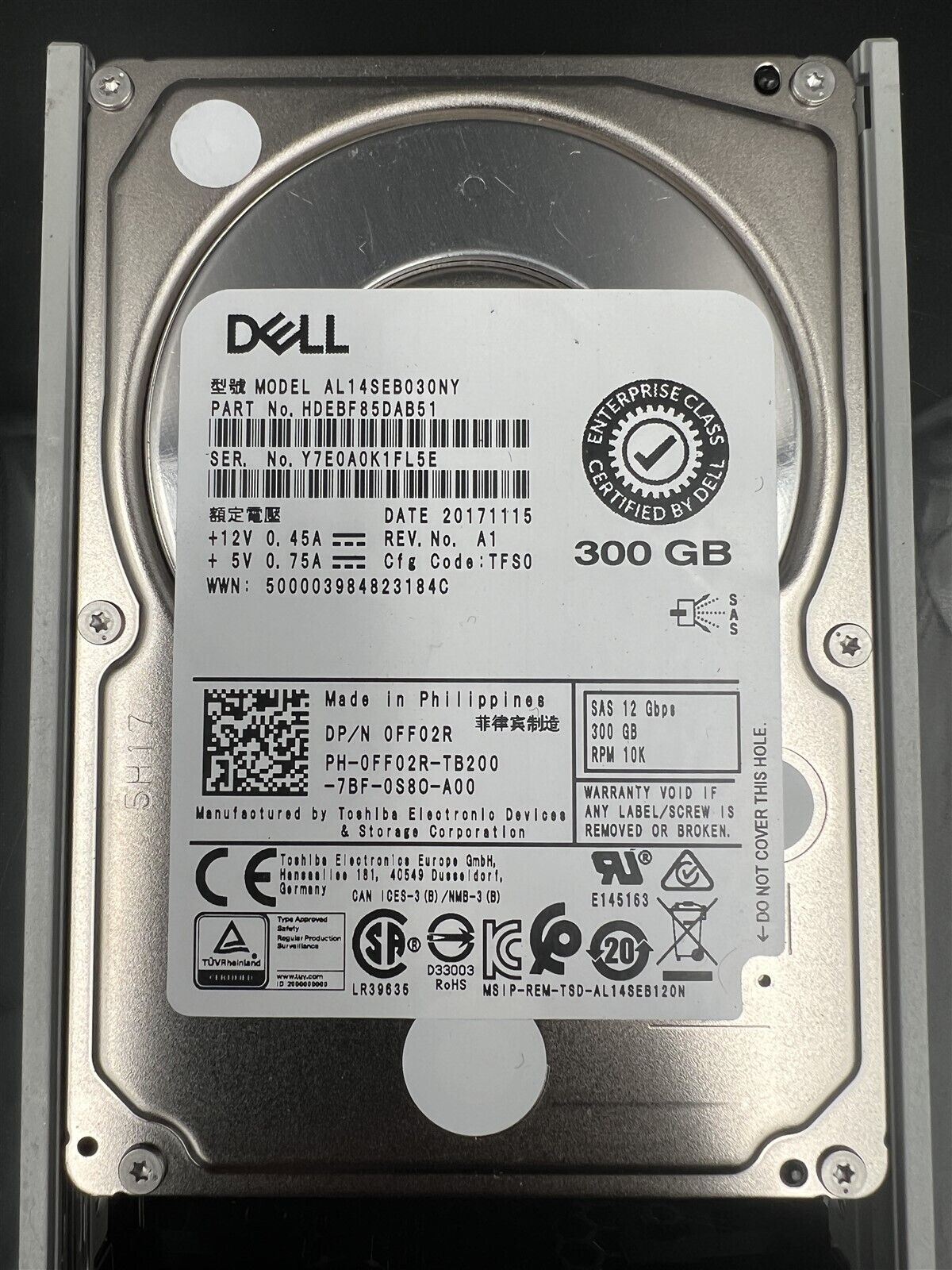 FF02R AL14SEB030NY DELL 300GB 10K 12Gb/S 2.5" SAS