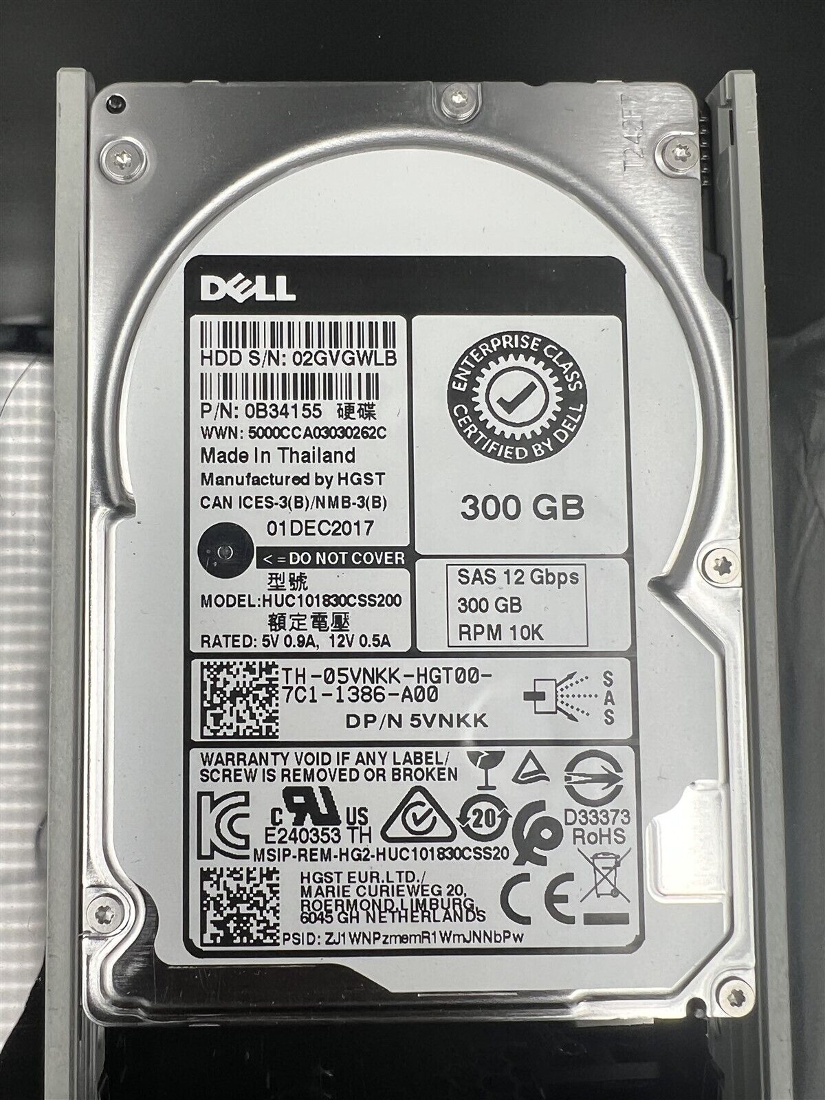 5VNKK HUC101830CSS200 DELL HGST 300GB 10K 12Gb/S 2.5" SAS WITH TRAY